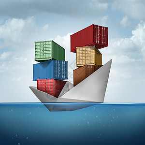 海洋货轮种集装箱船,运输重型货物,种纸船,携带集装箱种贸易出口,三维插图元素图片