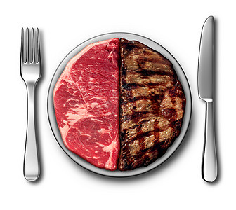 烤牛排标志牛排晚餐烧烤标志烧烤场所与生肉烤牛腰烤前后熟食与3D插图元素背景