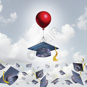 学术界学校支持大学毕业奖学金符号个沙浆板研究生帽被提升更高的帮助气球与三维插图元素背景