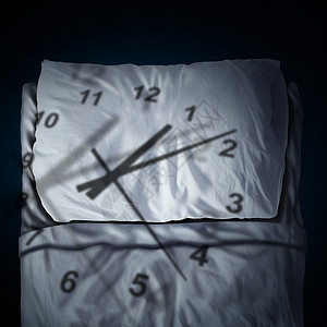 三维时钟时钟压力种时间片,枕头床上投下阴影,种压力商业截止日期焦虑隐喻睡眠焦虑的三维插图风格背景