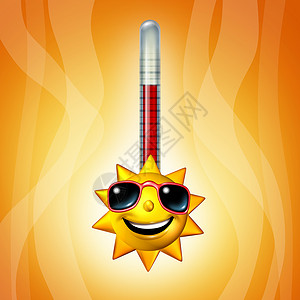炎热的太阳温度计温度热浪的,个字符,代表记录打破极端炎热的天气符号夏季季节个3D插图背景
