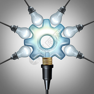 创意经济创意产业个中心灯泡,形状为个齿轮齿轮连接灯泡,个商业符号,营销沟通解决方案广告的想法富背景图片