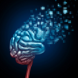 数字大脑大脑上传上传人类思维神经器官,被化为数字像素上传虚拟云服务器人工智能符号神经科学技术的三维插图片
