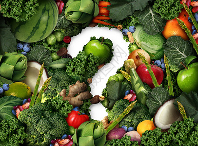 良好形状健康食品问题绿色饮食的,新鲜水果蔬菜坚果豆类浆果的形状,良好的高纤维饮食的象征,并以3D插图风格提供背景