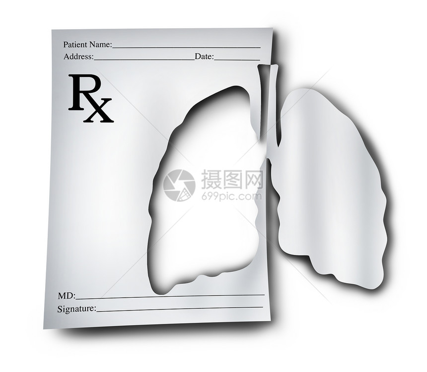 肺医学的,如哮喘呼吸药物的人肺医生处方纸,说明切出的器官形状与三维插图元素图片