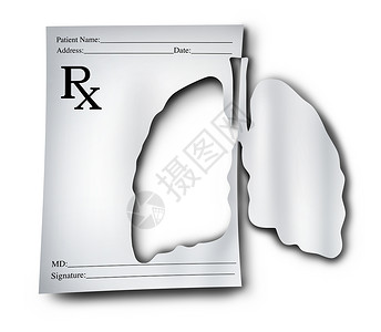 过敏公益海报肺医学的,如哮喘呼吸药物的人肺医生处方纸,说明切出的器官形状与三维插图元素背景