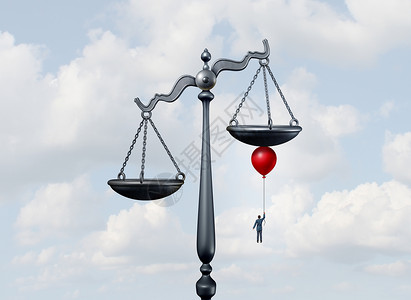 偏倚翻司法的尺度司法法院的尺度被移动影响的商人律师与气球移动的平衡,以他的优势与三维插图元素背景