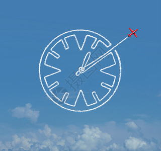ICON飞机时间技能,商业时间表管理技能,架喷气式飞机,创造个空中表演烟雾轨迹,形状为时钟,个时间表日期计划图标与三维插图元背景