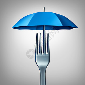 食品保护饮食安全符号叉子形状与雨伞新鲜卫生污染预防图标三维插图图片