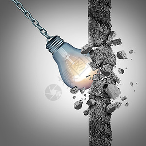 想法突破力量,以创造的思维创新的解决方案,个灯泡形状为个破坏球与三维插图元素背景图片