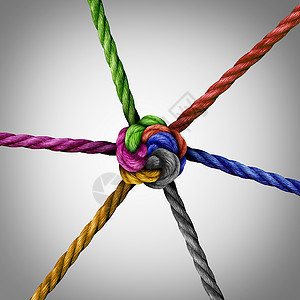 结的象征多样连接绳索绑个中心点,企业社区合作成功的商业隐喻图片