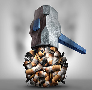 粉碎香烟的戒烟戒烟烟草惯的象征,个摧毁尼古丁成瘾产品个3D插图图片