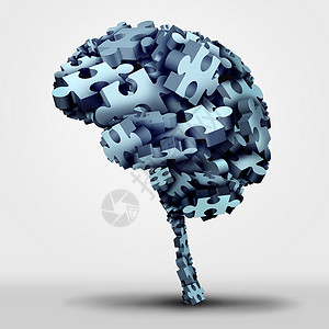 形状拼图大脑拼图神经心理健康符号神经学心理学图标三维插图拼图,形状为人类思维器官,精神记忆问题学障碍背景