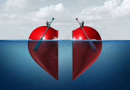 灵魂伴侣毛笔字浪漫的联系关系的成功,个男人个女人水中的部分心脏划船彼此个深刻的情感吸引力与3D良因素背景