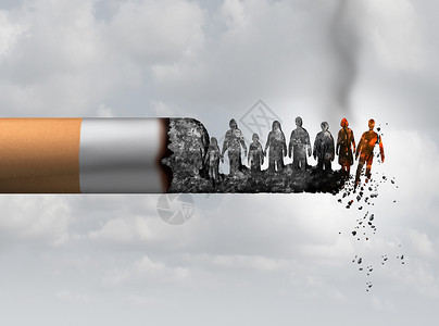 吸烟社会吸烟者死亡吸烟健康危险的种香烟燃烧,人们受害者落热燃烧的灰烬,个隐喻,导致肺癌的风险与三维插图背景图片