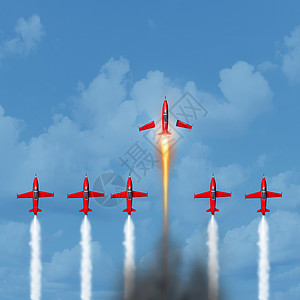 火箭升级商业赢家的飞机与空气烟雾跟踪与个单独的飞机变为火箭爆破竞争之前,个游戏图标与3D插图元素背景