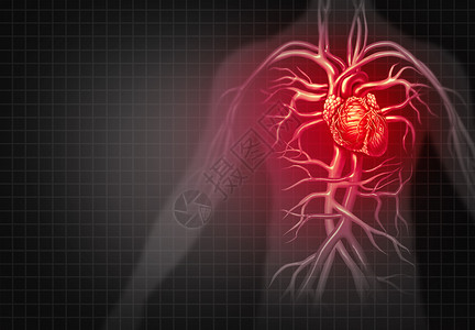 心脏病发作胸痛医学心血管疾病种疾病的人体循环器官三维插图风格背景