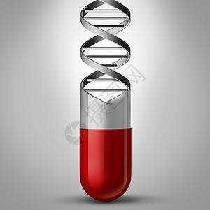基因药物药丸DNA种基因治疗基因医学的,种处方药,形状为双螺旋染色体科学符号,基因生物技术治疗三维插图背景