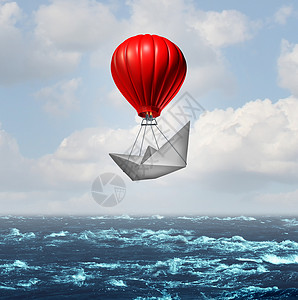 热气球表演优势竞争的商业优势,艘纸船被热气球赛车提升顶部,创新聪明的思维与3D渲染提供了额外的促进背景