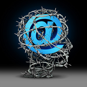 互联网隐私保护网络安全技术信息安全种电子邮件符号,由铁丝网保护,形状为个人与3D渲染元素背景图片