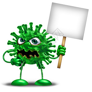 绿色怪物便签疾病字符与空白标志病持广告牌绿色怪物健康医学医学病理符号白色背景上三维插图背景
