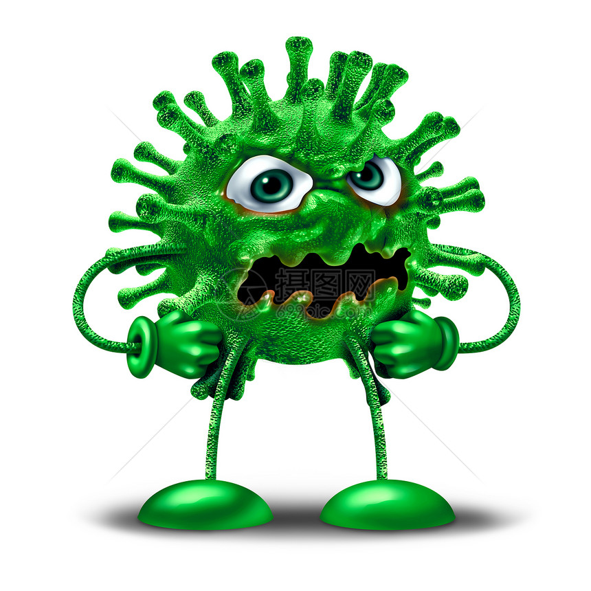 卡通病人物绿色疾病怪物生物健康医学医学病理符号病原体剪辑艺术图标白色背景上三维插图图片