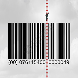 零售销售解决方案消费者裁剪执行爬上梯子上的UPC代码条形码商业与3D插图元素的符号背景图片