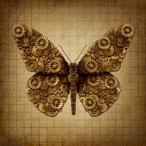 蒸汽朋克蝴蝶蒸汽朋克灰飞烟灭的翅膀昆虫旧的老式羊皮纸三维插图元素图片