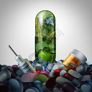 替代药物补充天然草药药物胶囊药物治疗3D插图图片