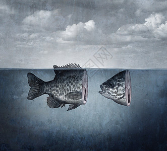 超现实的鱼艺术被切割成两块,个抽象的想法,统分裂的符号三维插图风格图片