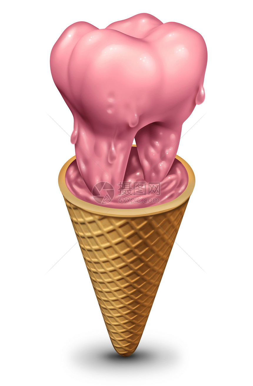 牙齿健康食物,如吃甜糖,丰富的零食,如冰淇淋,形状为磨牙,象征牙齿,象征牙科口腔卫生三维插图牙齿健康食物图片