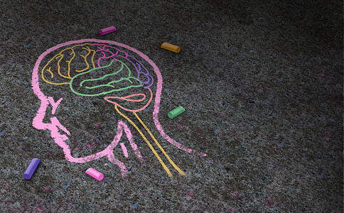 惧自闭症自闭症发展障碍的,交流社会行为心理学的象征,种粉笔画沥青上的三维插图风格自闭症的背景