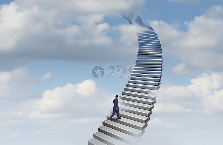 商人攀登职业阶梯个楼梯上升个成功的攀登机会与3D插图元素商人攀登职业阶梯图片