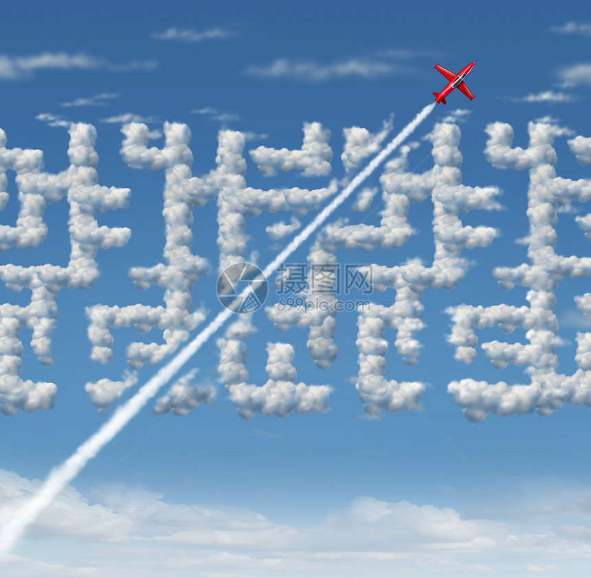 商业领袖战略创新成功思维架飞机,找个与三维插图元素的云迷宫捷径商业领袖图片