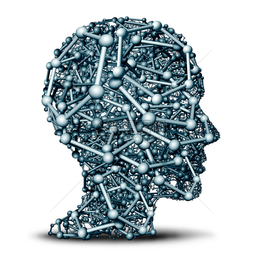纳米技术科学纳米科学研究研究者的六边形石墨烯原子结构,形状为人头,三维渲染图片