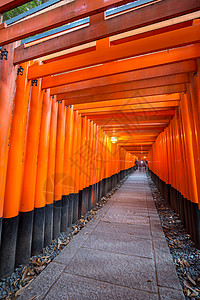 神社门日本京都的FushimiInariTaisha神社,成千上万的朱红桃门背景