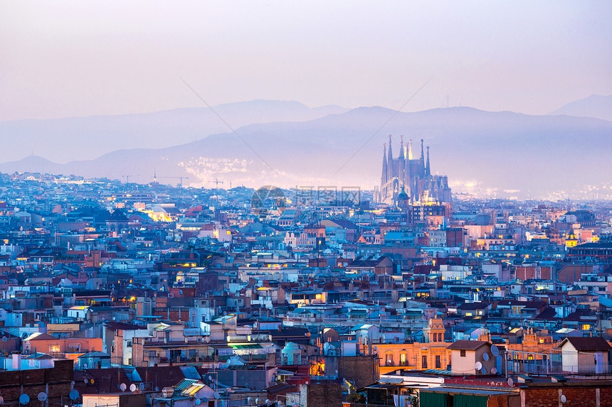 巴塞罗那城市景观黄昏西牙图片