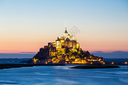 岛城堡蒙特米歇尔黄昏法国背景