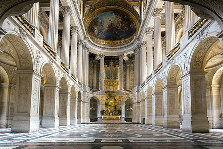 法国巴黎范赛尔宫教堂大礼堂舞厅背景图片