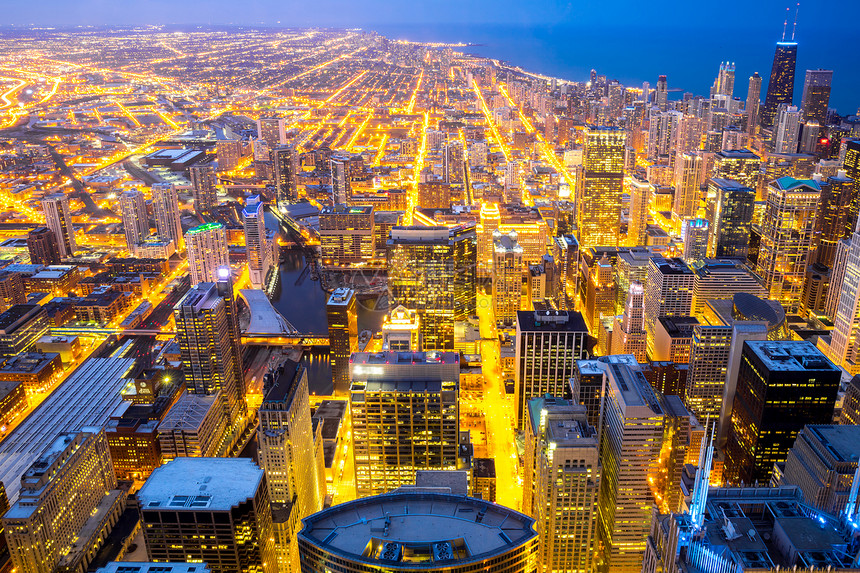 芝加哥市密歇根湖的鸟瞰图图片