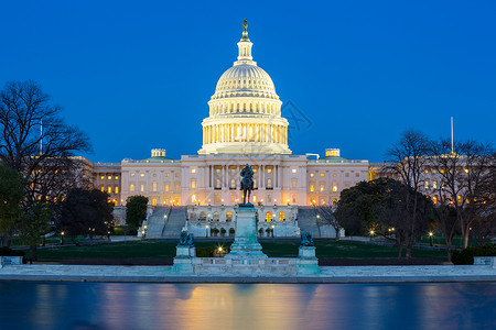 直流电美国国会大厦黄昏,华盛顿特区,美国背景