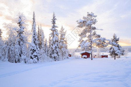 冬季景观与房子基鲁纳瑞典拉普兰高清图片