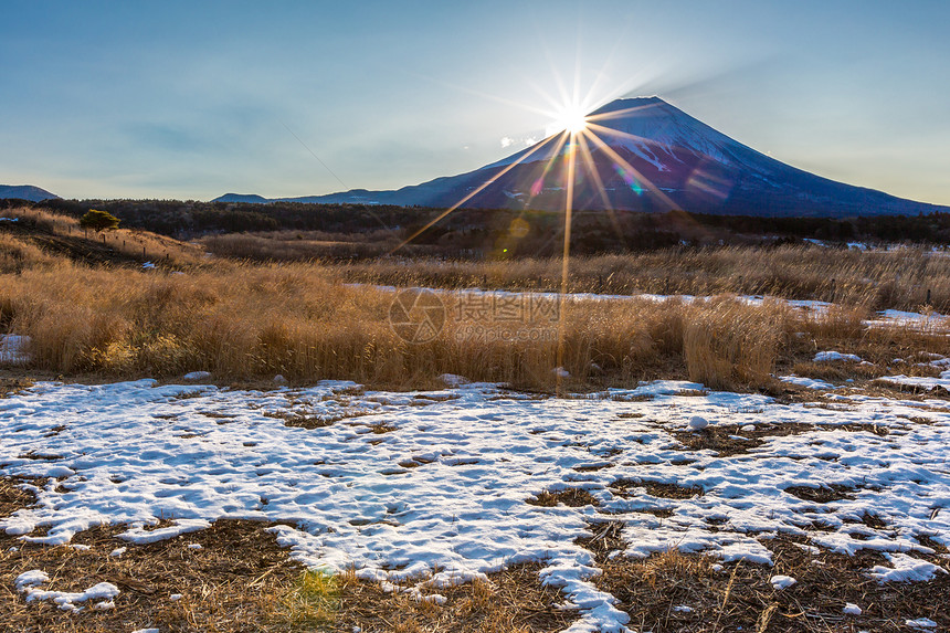 富士山钻石日出冬天图片