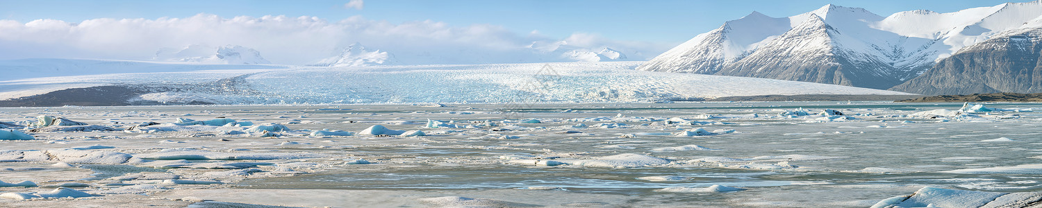 瓦纳霍科尔冰川全景Jokulsarlon泻湖冰岛背景图片
