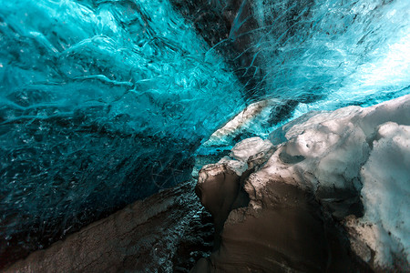 Vatnajokull冰川Jokulsarlon冰岛的冰洞背景图片