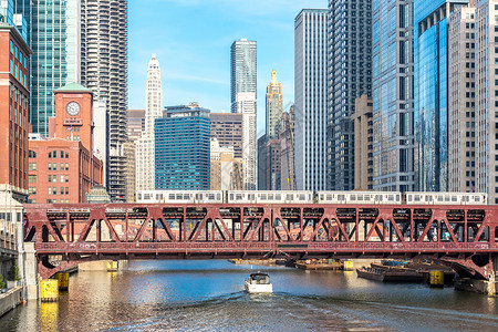 芝加哥市中心河流桥梁图片