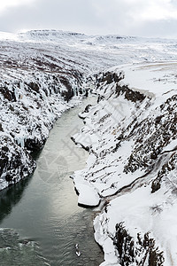 冰岛北部的冬季景观河流悬崖背景图片