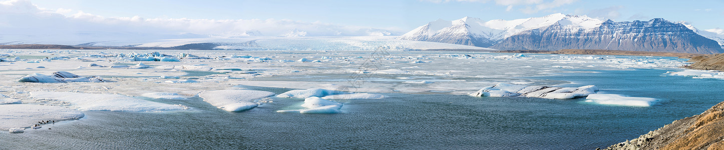 瓦纳霍科尔冰川全景Jokulsarlon泻湖冰岛背景图片