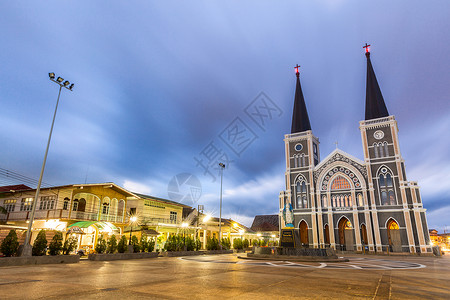沃特瓦尔尚塔布里纯洁的大教堂,泰国查塔布里背景