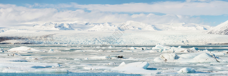 全景Vatnajokull冰川Jokulsarlon泻湖冰岛背景图片